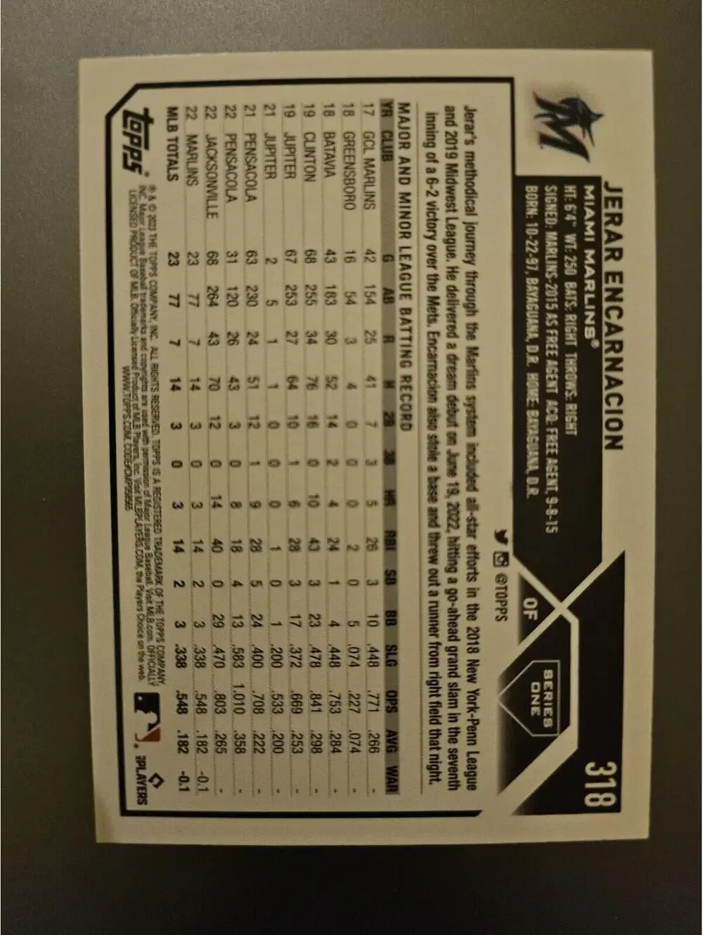 2023 Topps Series 1 Jerar Encarnacion RC #318 Miami Marlins